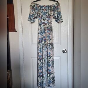 Beulah Style L Open Front Maxi Dress/Shorts Floral Flutter Sleeve Fairy Prep Y2K